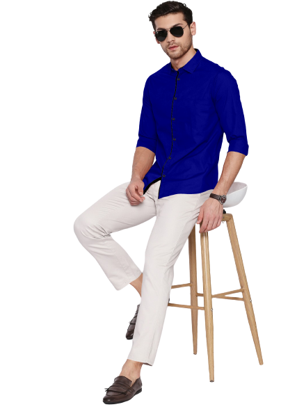 Men's Liner Design Slim Fit Royel Blue Cotton Shirt