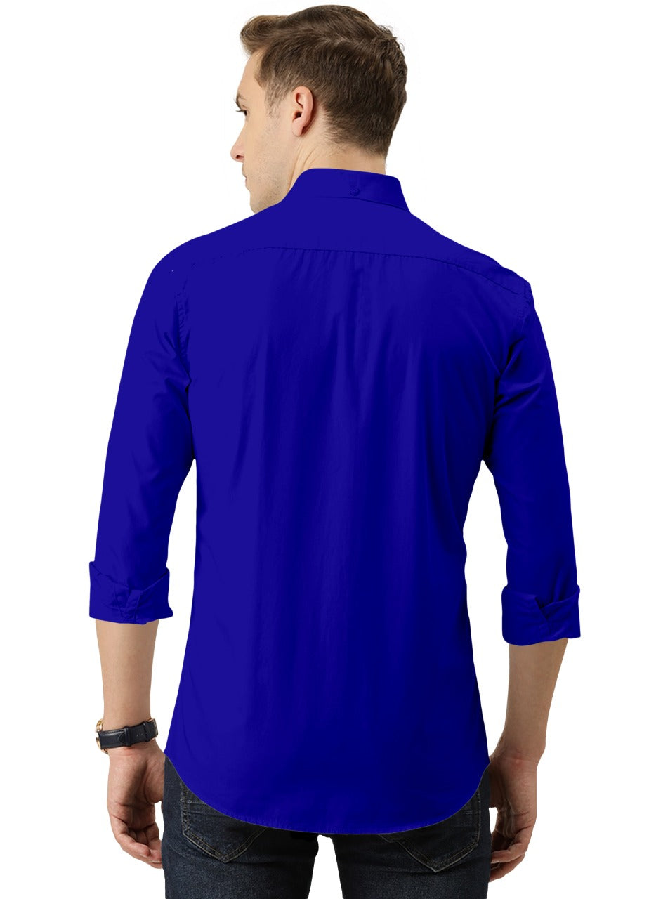 Men's Solid Slim Fit Cotton Double Button Royal Blue Khaki Shirt