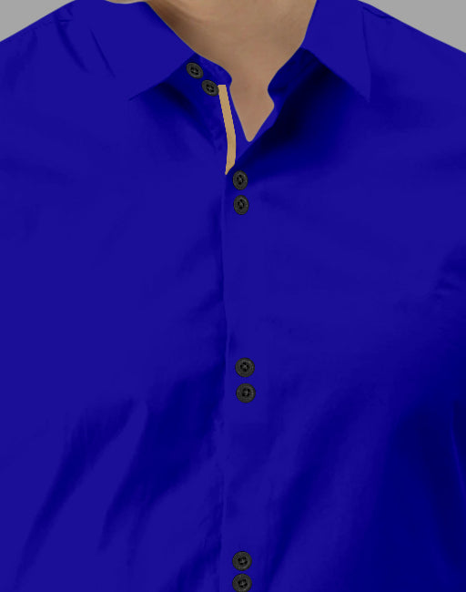 Men's Solid Slim Fit Cotton Double Button Royal Blue Khaki Shirt