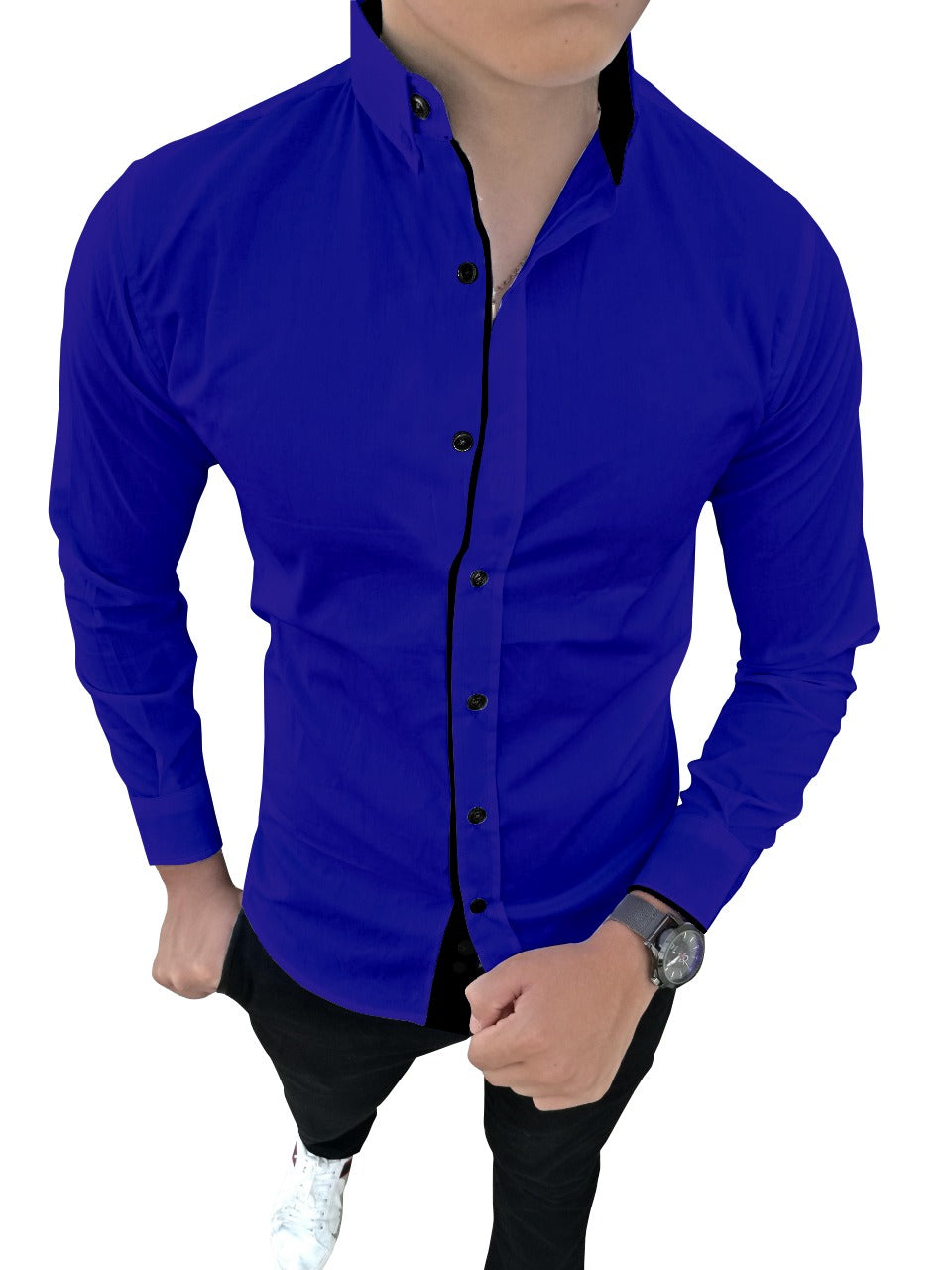 Men's Liner Design Slim Fit Royel Blue Cotton Shirt