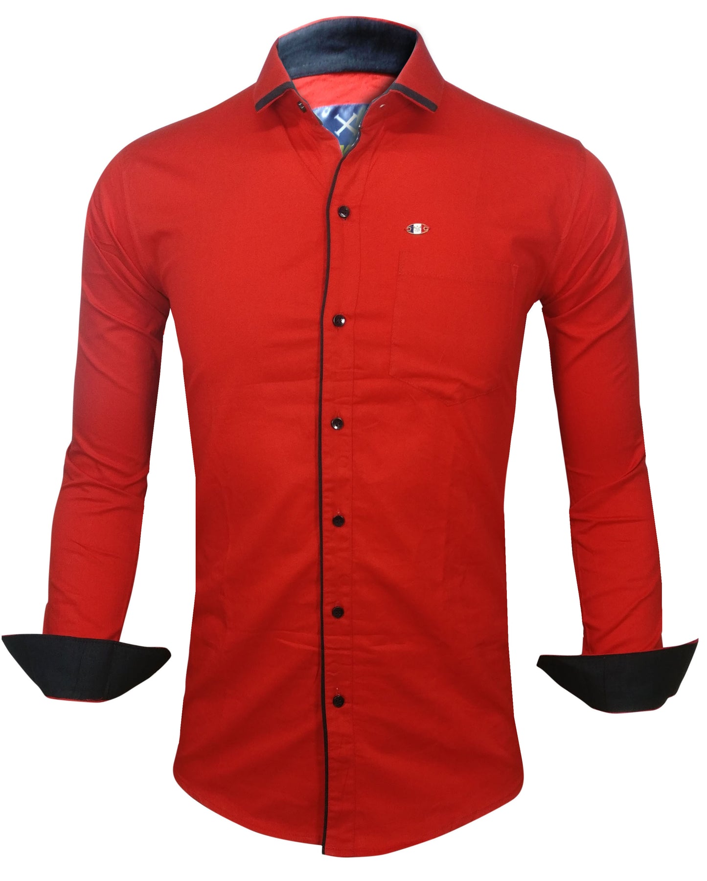 Men's Liner Design Slim Fit Red Cotton Shirt