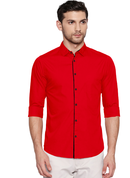 Men's Liner Design Slim Fit Red Cotton Shirt