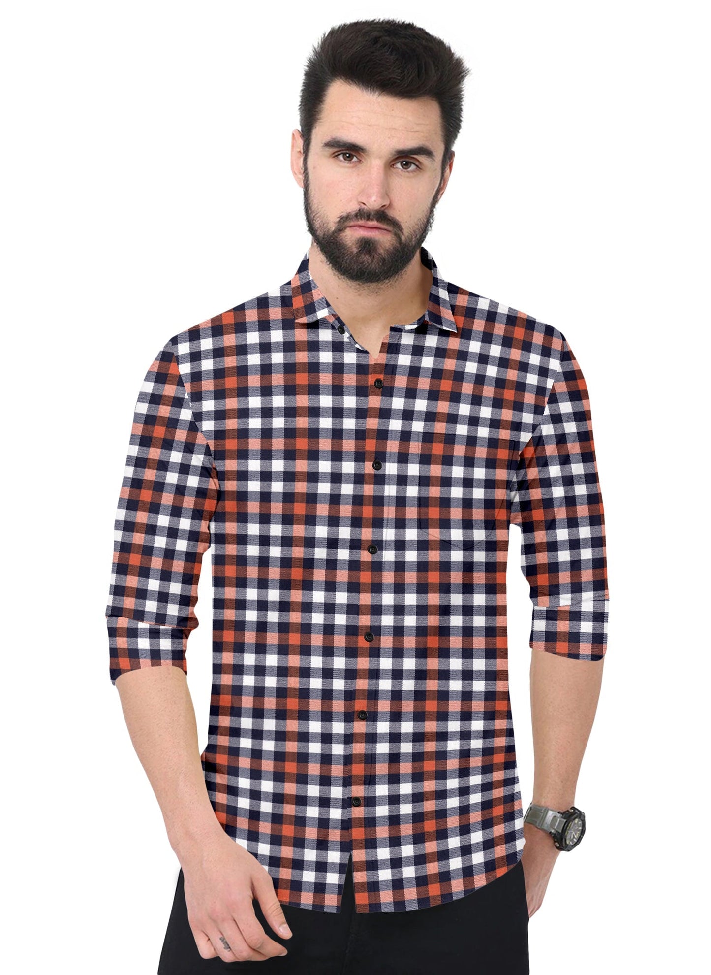 SUR-T Men regular Fit Checkered Spread Collar Casual Shirt