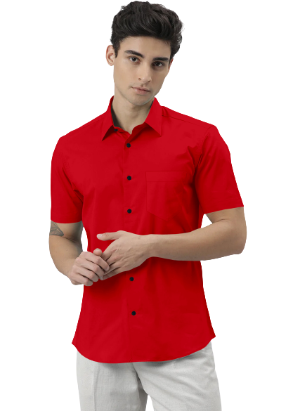 Men's Solid Slim Fit Cotton Half Sleeves Red Shirt
