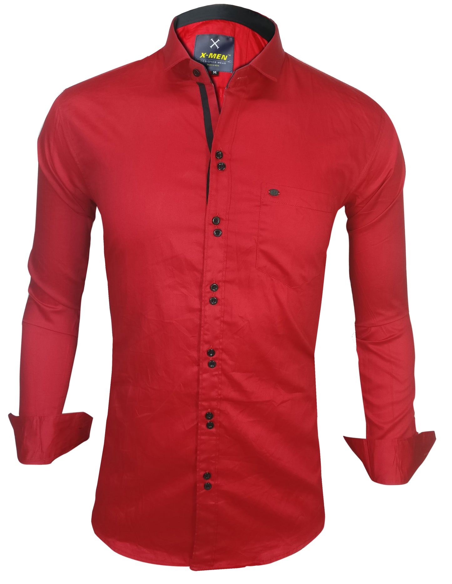 Men's Solid Slim Fit Cotton Double Button Red Shirt