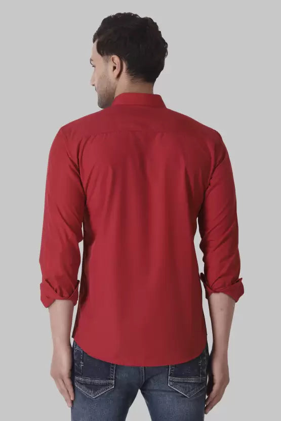 Men's Regular Fit Solid Spread Collar Casual Red Shirt