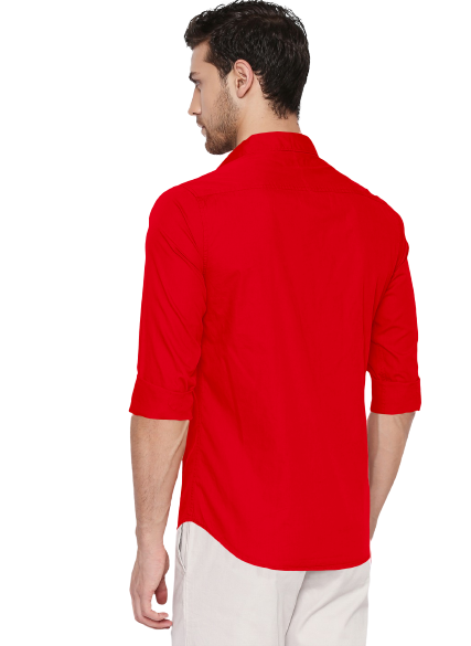 Men's Liner Design Slim Fit Red Cotton Shirt