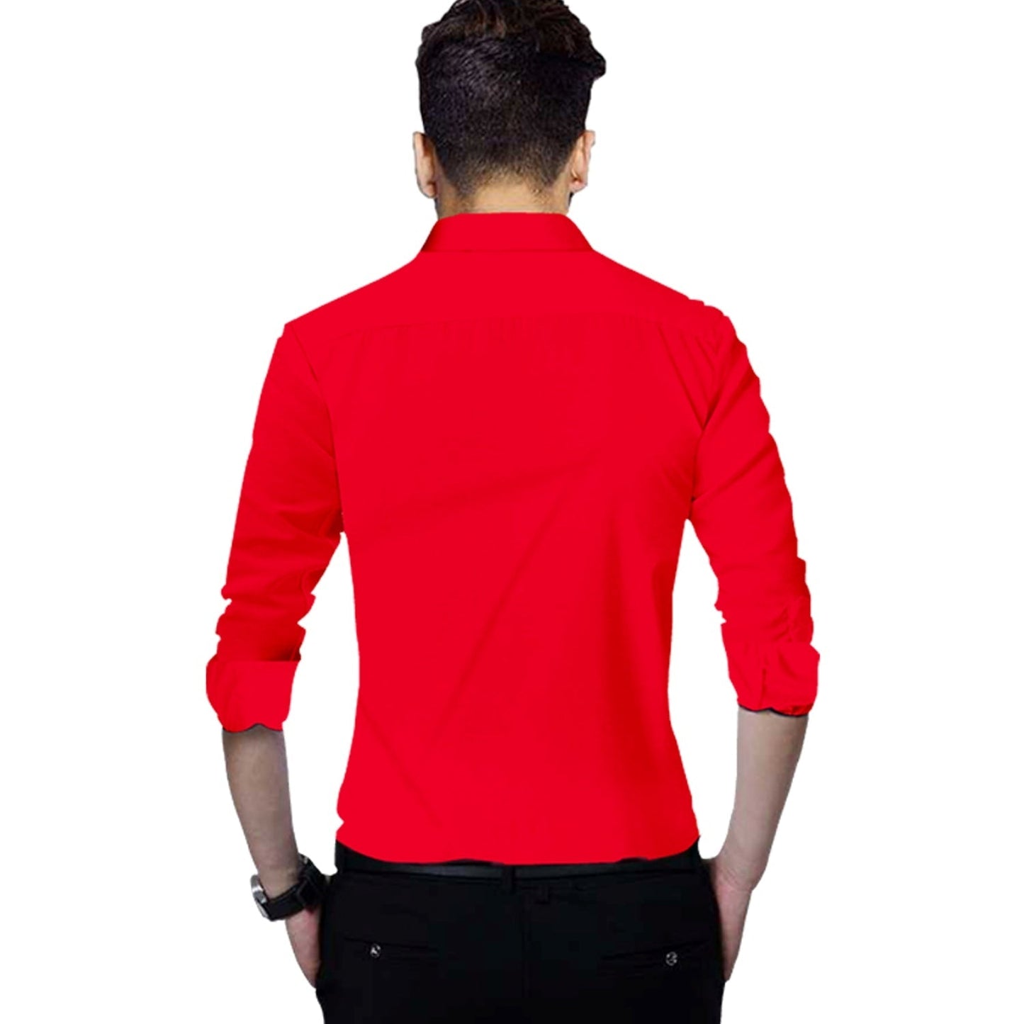 Men's Solid Slim Fit Cotton Double Button Red Shirt