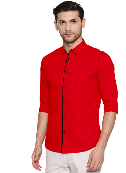 Men's Liner Design Slim Fit Red Cotton Shirt