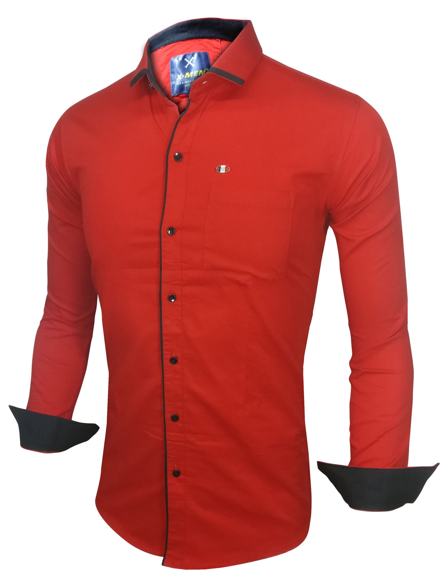 Men's Liner Design Slim Fit Red Cotton Shirt