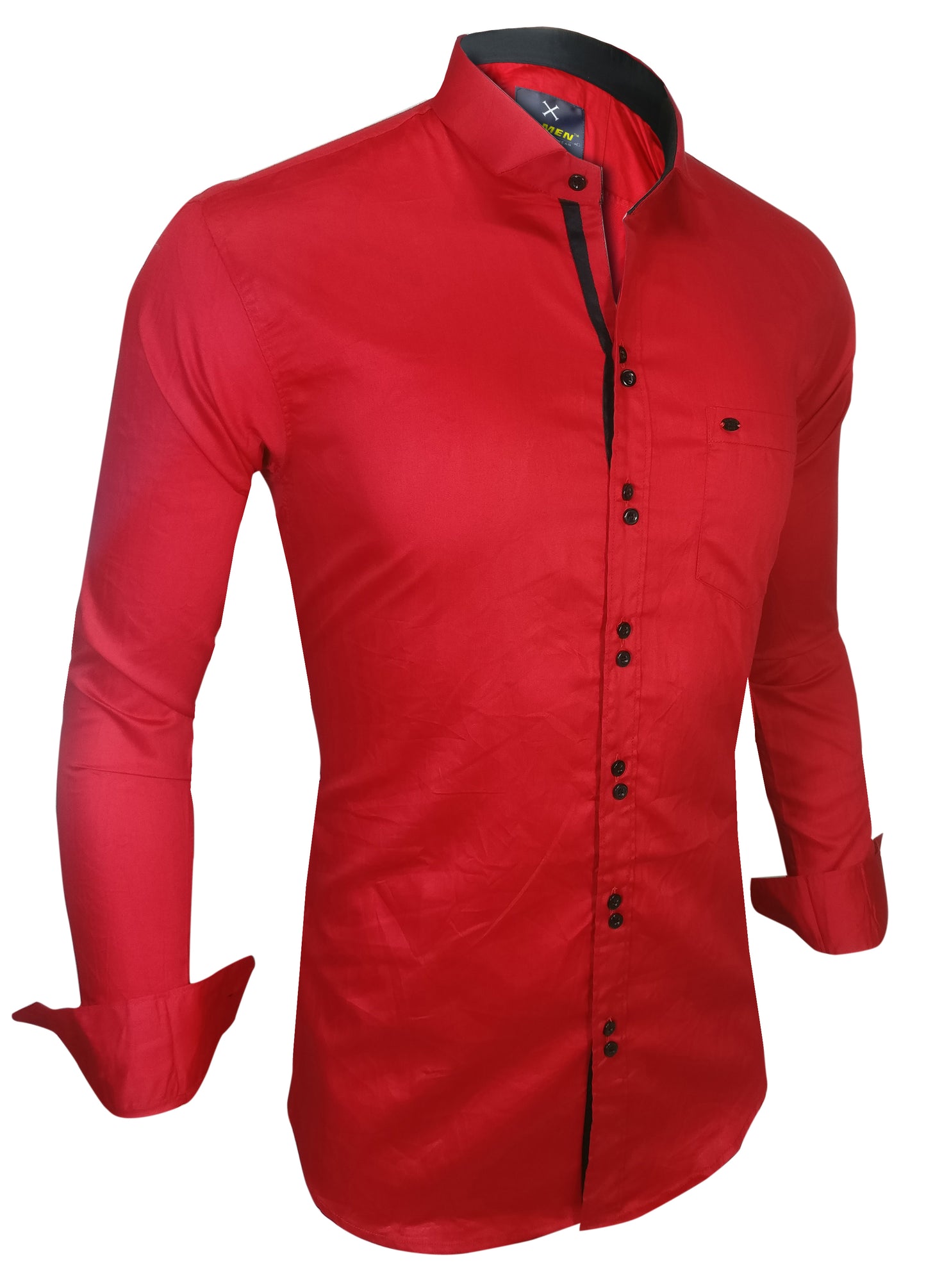 Men's Solid Slim Fit Cotton Double Button Red Shirt