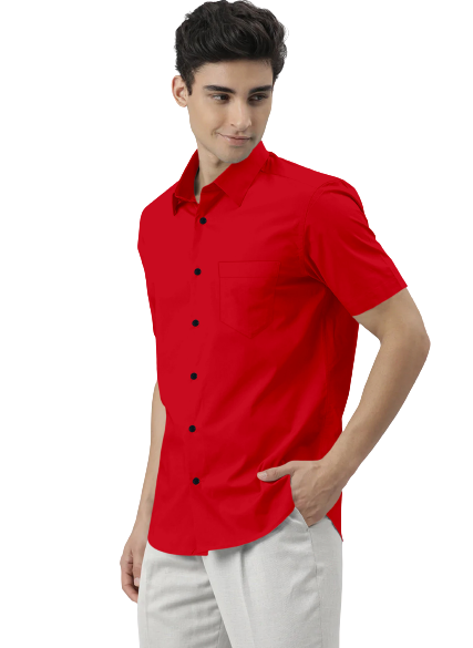 Men's Solid Slim Fit Cotton Half Sleeves Red Shirt