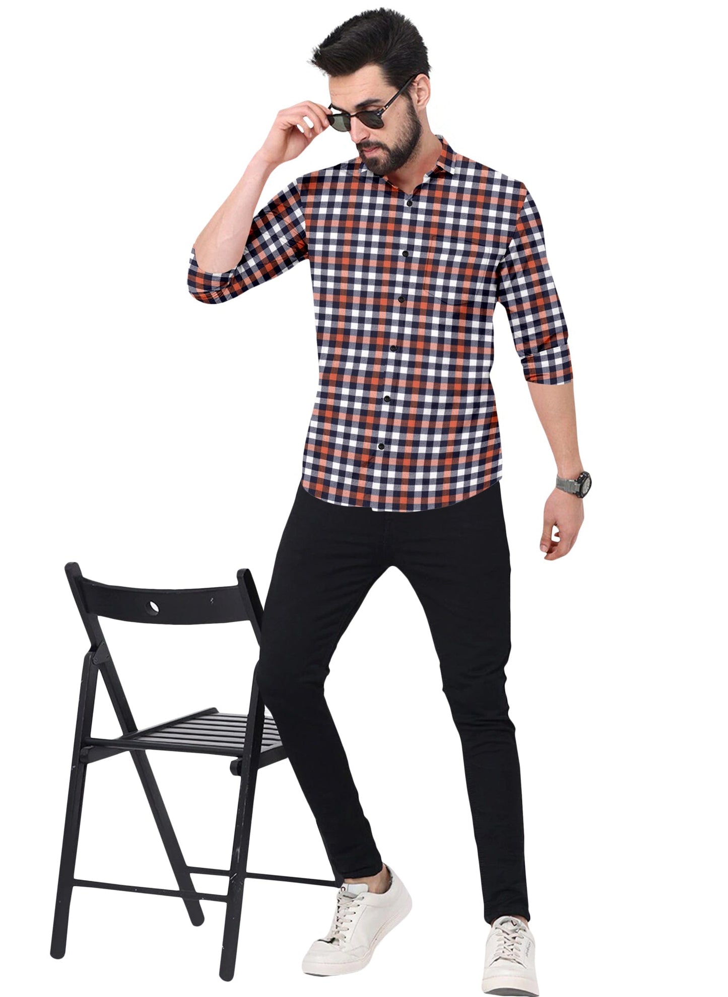 SUR-T Men regular Fit Checkered Spread Collar Casual Shirt