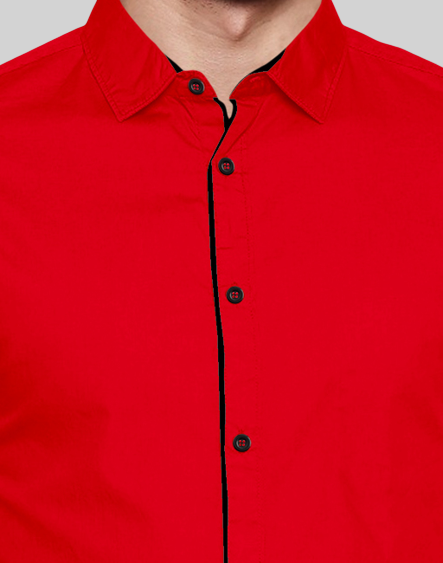 Men's Liner Design Slim Fit Red Cotton Shirt