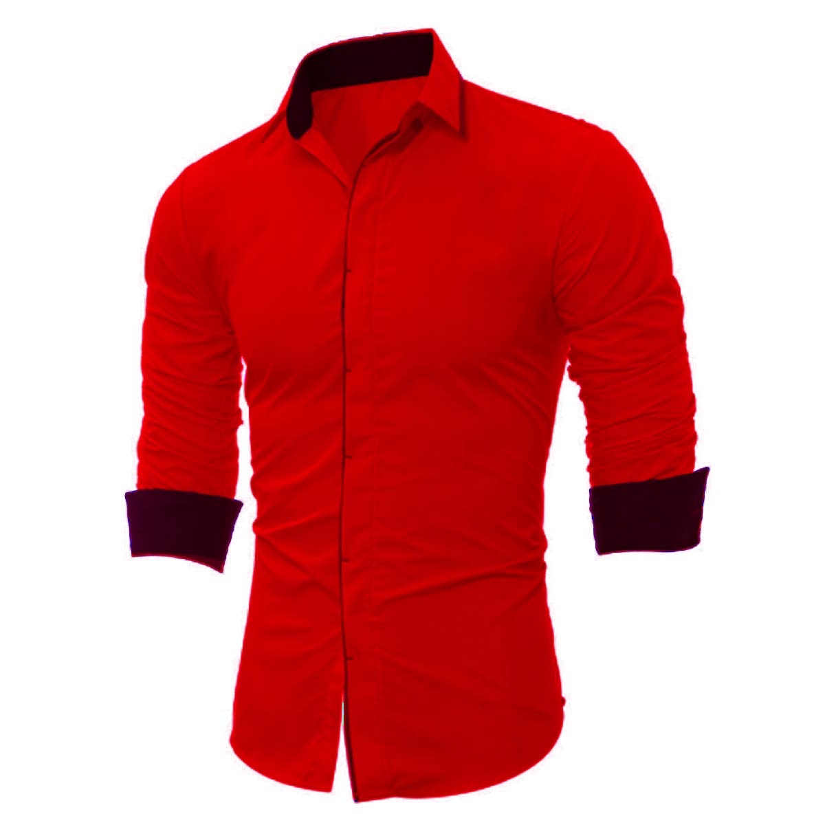 Men's Liner Design Slim Fit Red Cotton Shirt