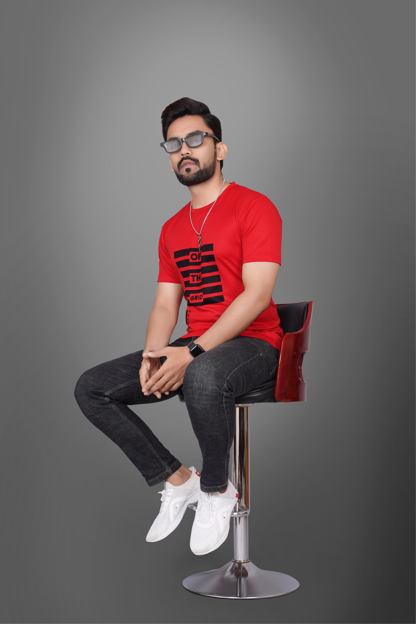 SUR-T Men Printed, Typography Round Neck Polyester Red T-Shirt