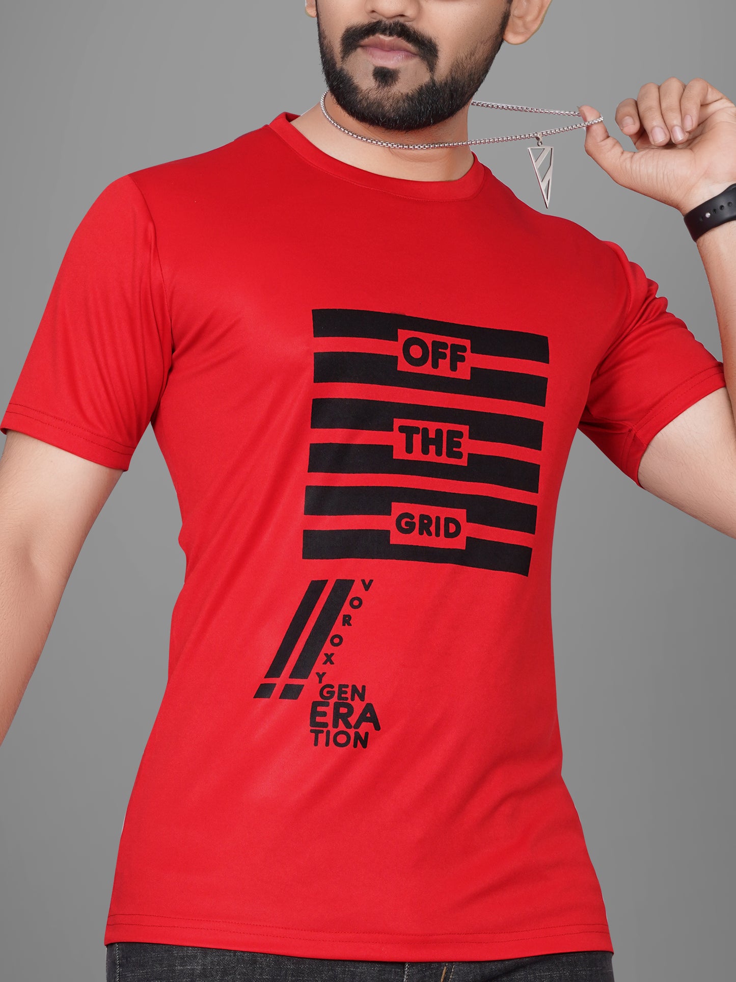 SUR-T Men Printed, Typography Round Neck Polyester Red T-Shirt