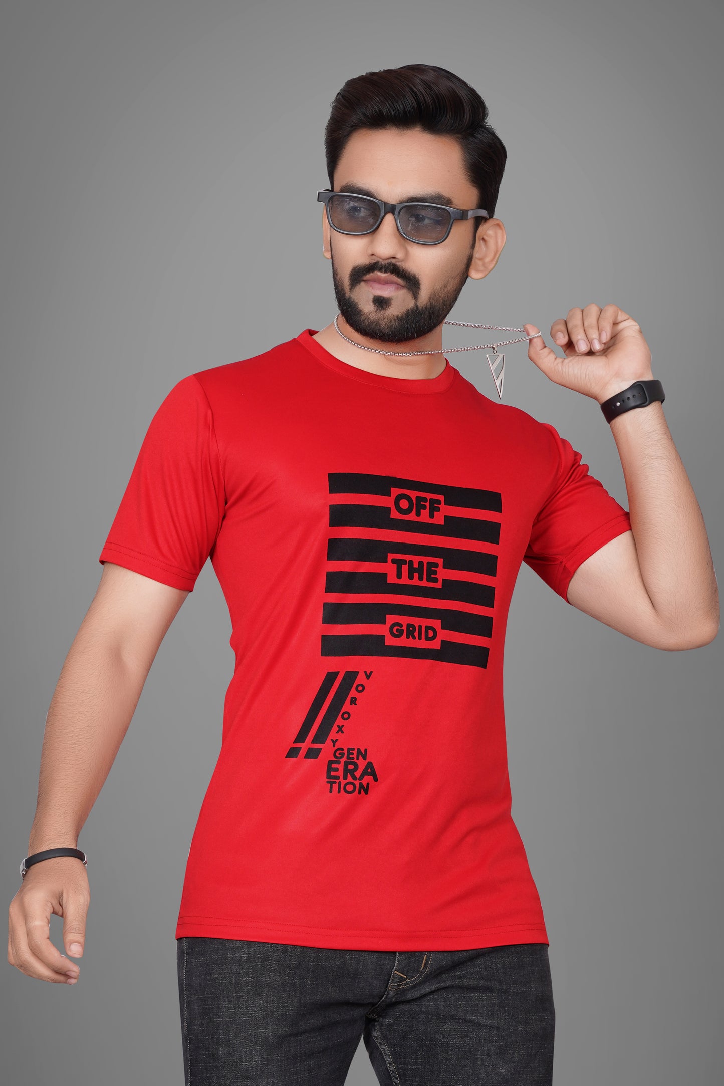 SUR-T Men Printed, Typography Round Neck Polyester Red T-Shirt