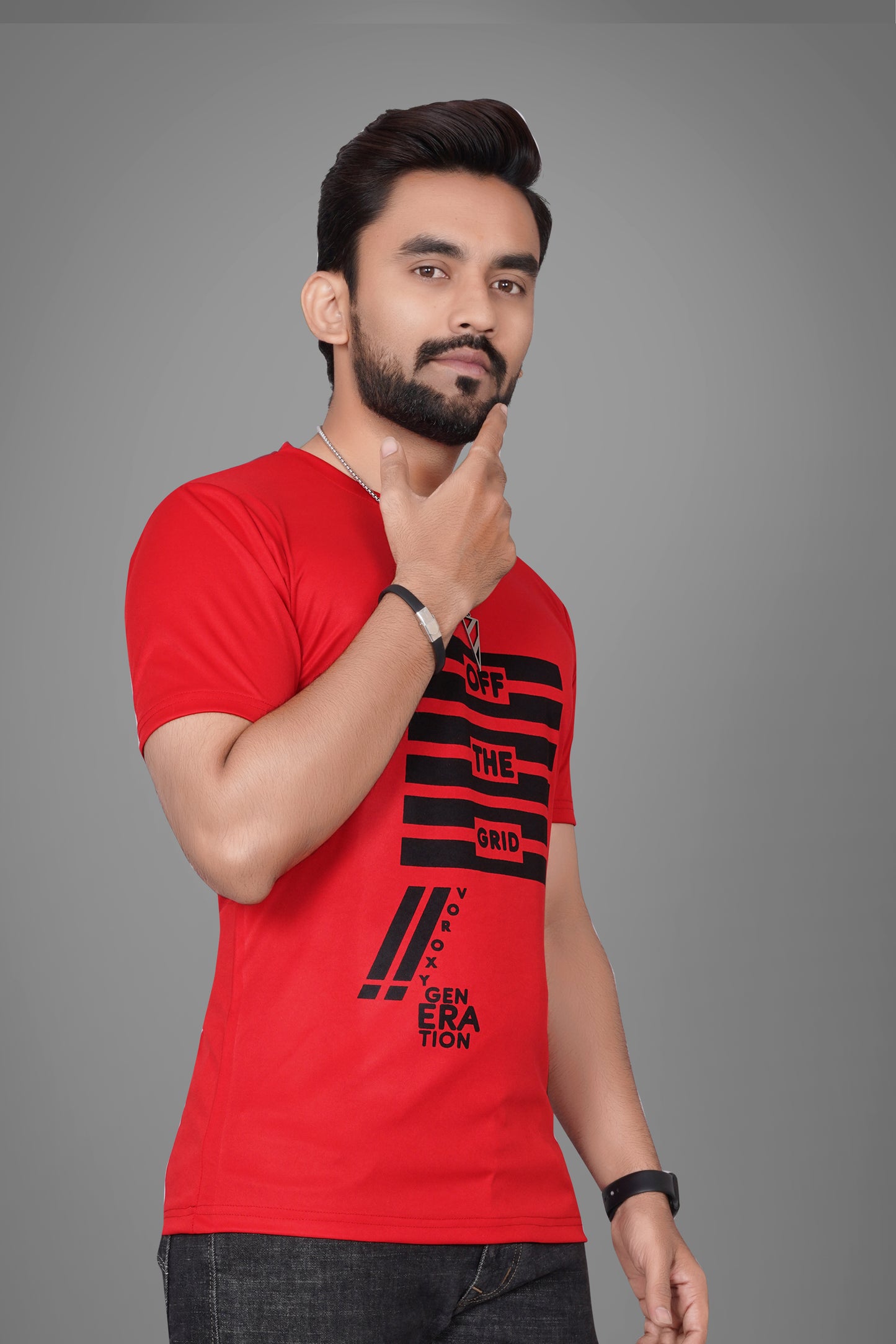 SUR-T Men Printed, Typography Round Neck Polyester Red T-Shirt