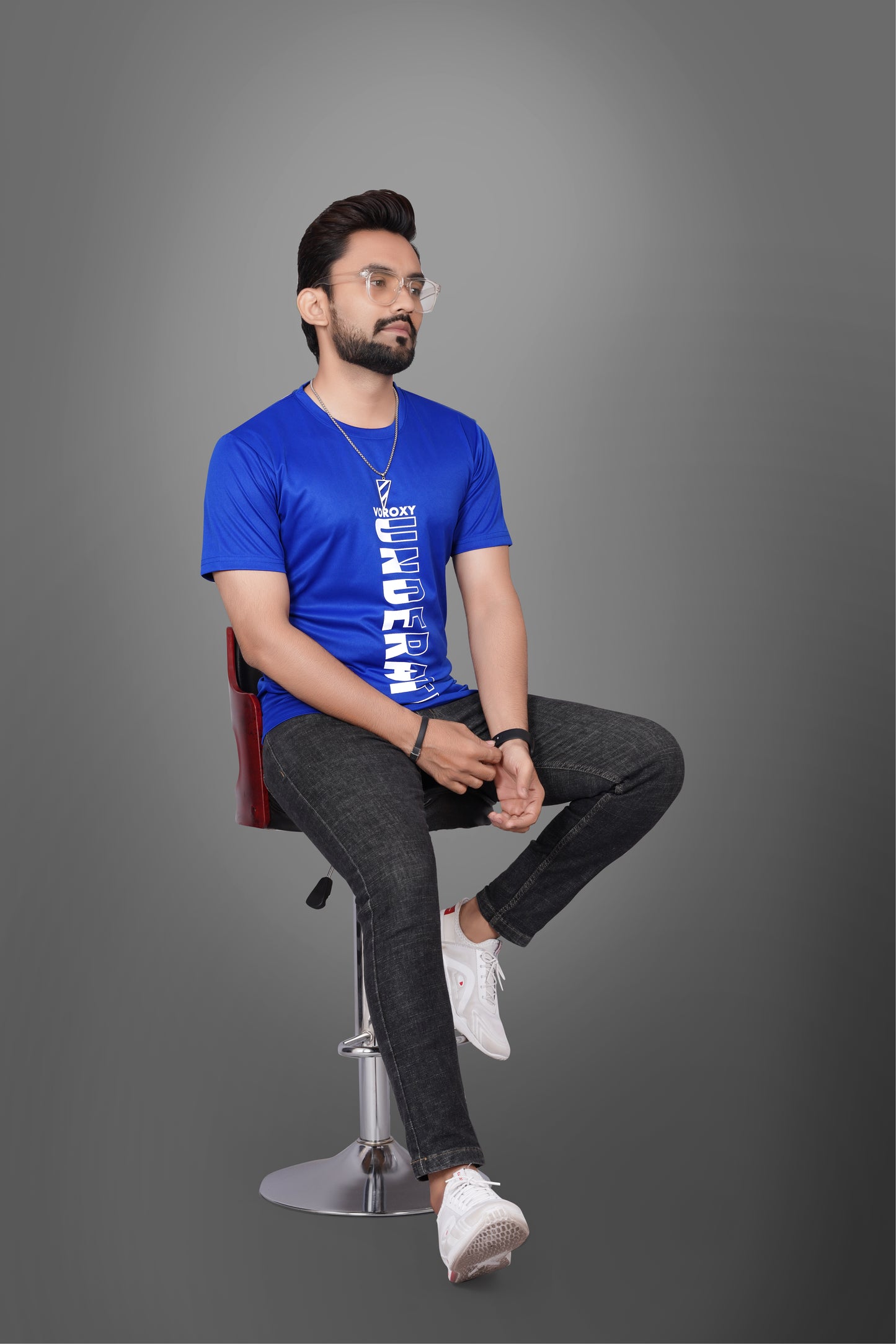 SUR-T Men Printed, Typography Round Neck Polyester Royal Blue T-Shirt