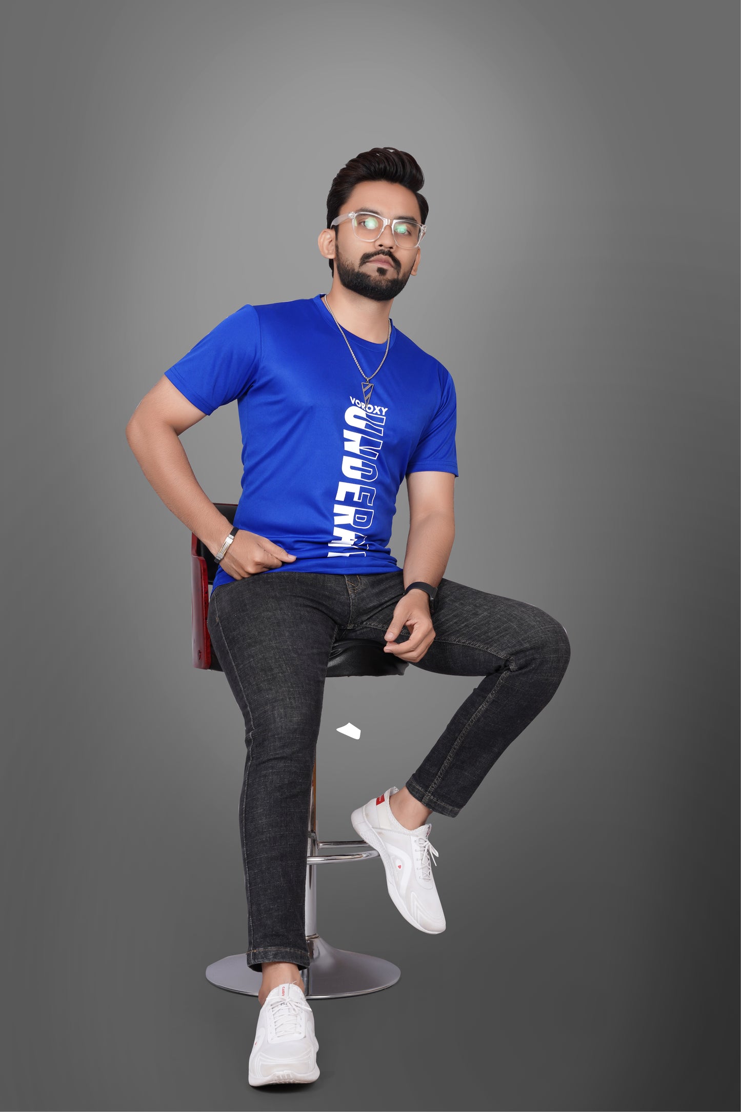 SUR-T Men Printed, Typography Round Neck Polyester Royal Blue T-Shirt