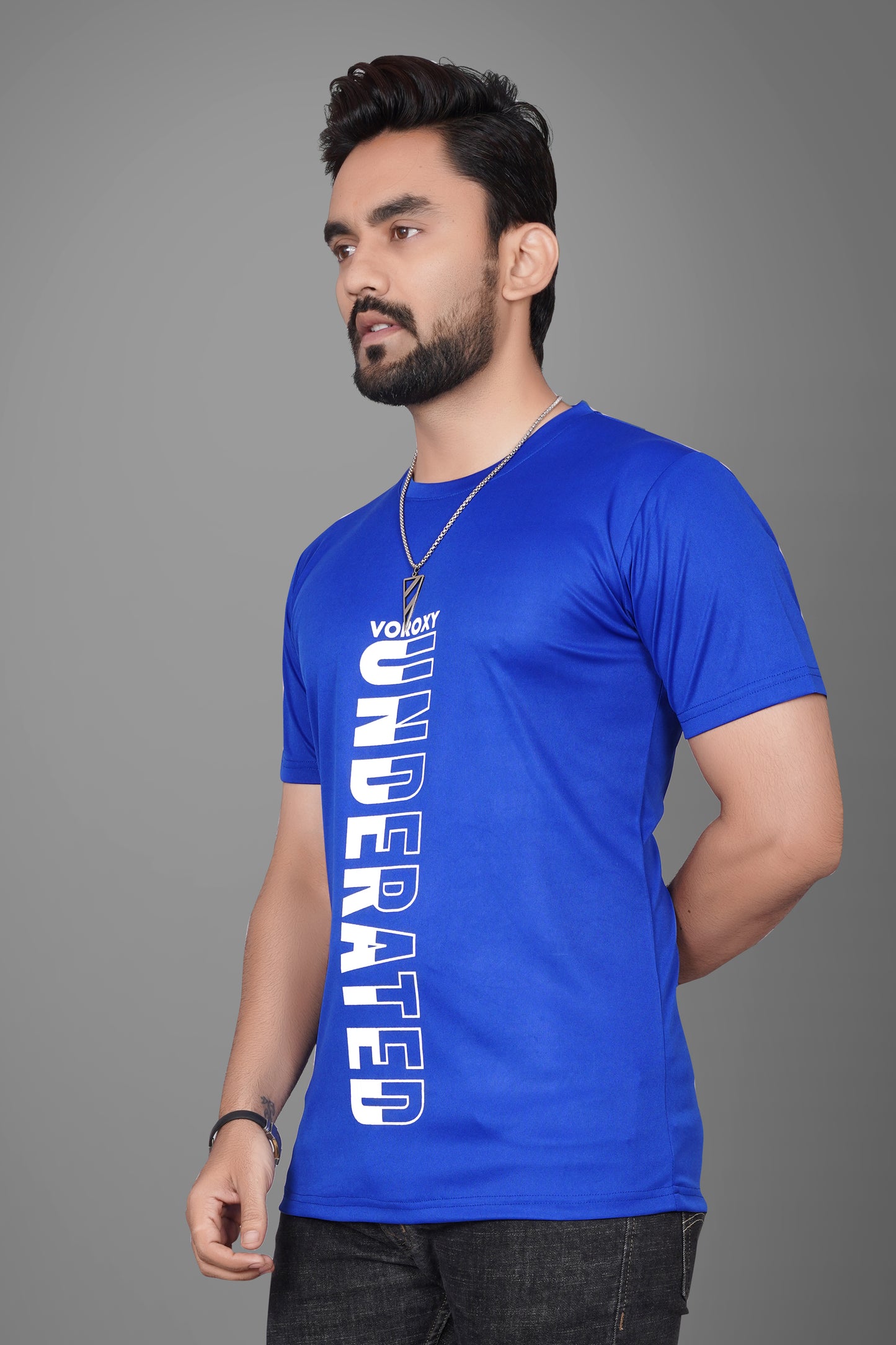 SUR-T Men Printed, Typography Round Neck Polyester Royal Blue T-Shirt