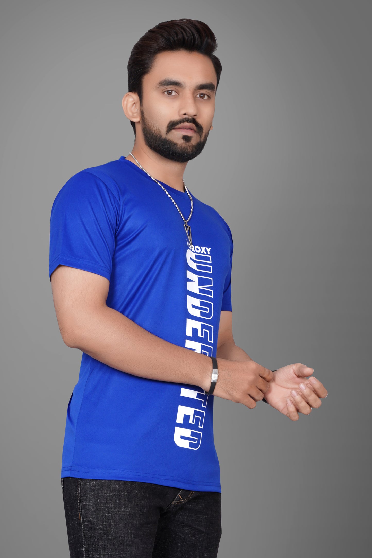 SUR-T Men Printed, Typography Round Neck Polyester Royal Blue T-Shirt