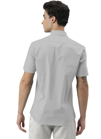 Men's Solid Slim Fit Cotton Half Sleeves Silver Shirt