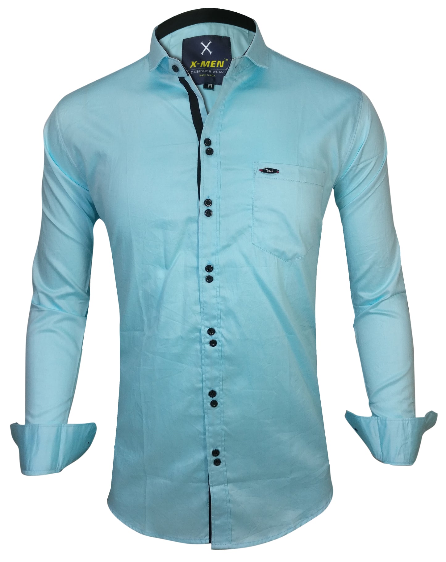 Men's Solid Slim Fit Cotton Double Button Sky Blue Shirt