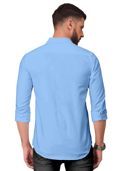 Men's Solid Plain Design Slim Fit Sky Blue Cotton Shirt