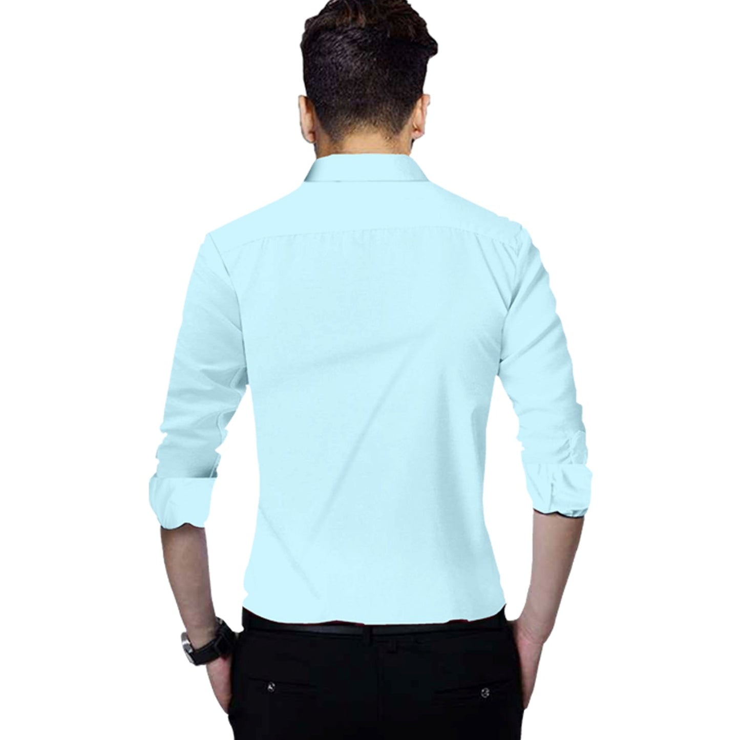 Men's Solid Slim Fit Cotton Double Button Sky Blue Shirt