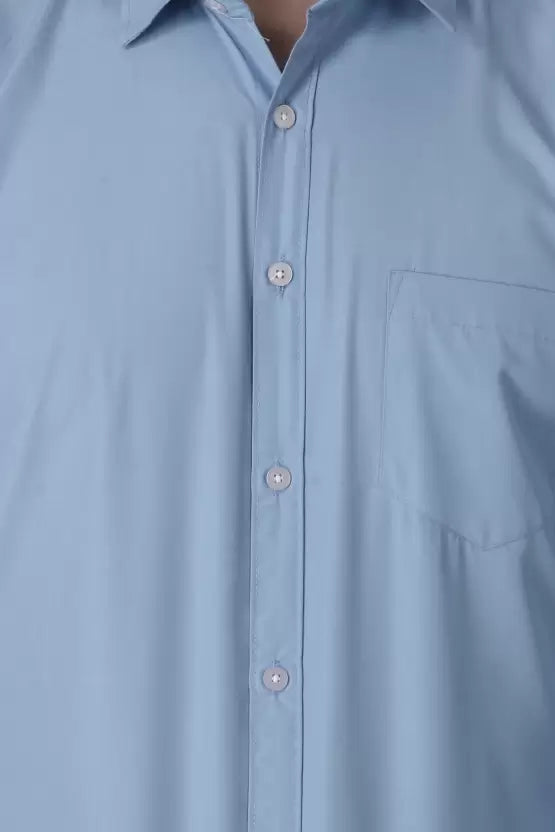 Men's Regular Fit Solid Spread Collar Casual Sky Blue Shirt