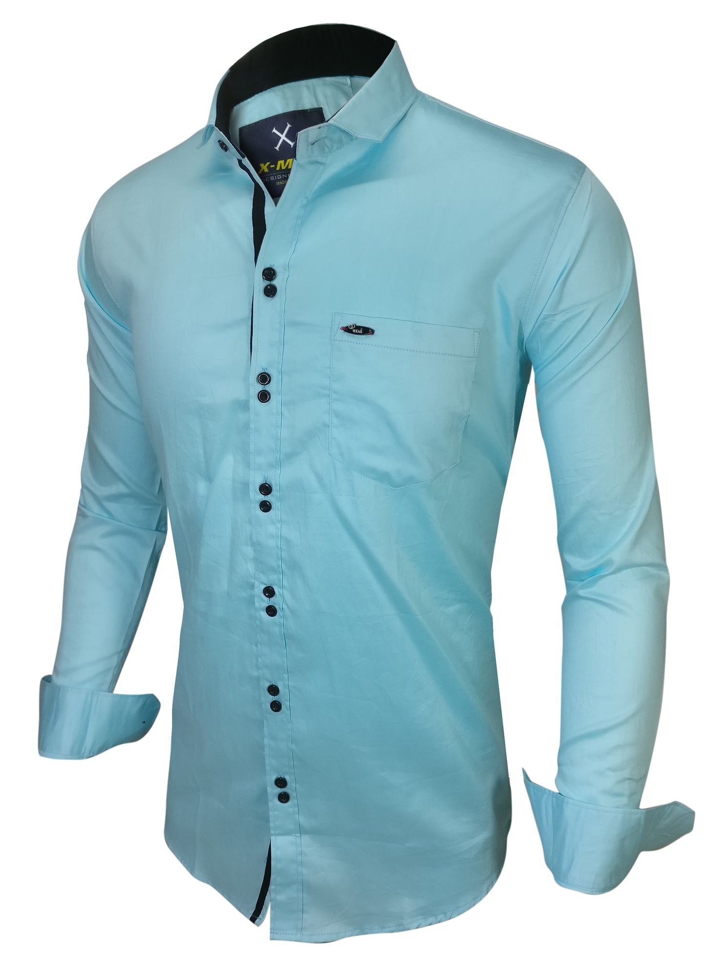 Men's Solid Slim Fit Cotton Double Button Sky Blue Shirt