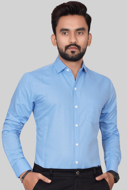 Men's Regular Fit Solid Spread Collar Casual SKY Blue Shirt