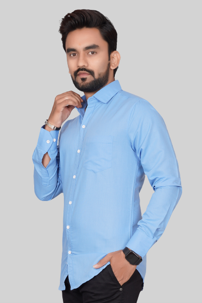 Men's Regular Fit Solid Spread Collar Casual SKY Blue Shirt