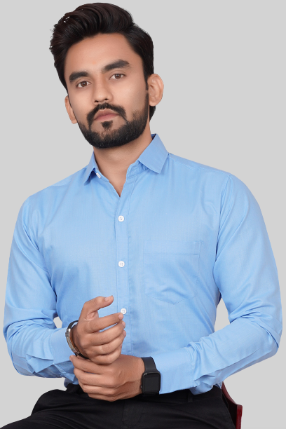Men's Regular Fit Solid Spread Collar Casual SKY Blue Shirt