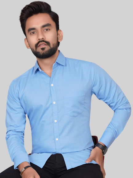 Men's Regular Fit Solid Spread Collar Casual SKY Blue Shirt