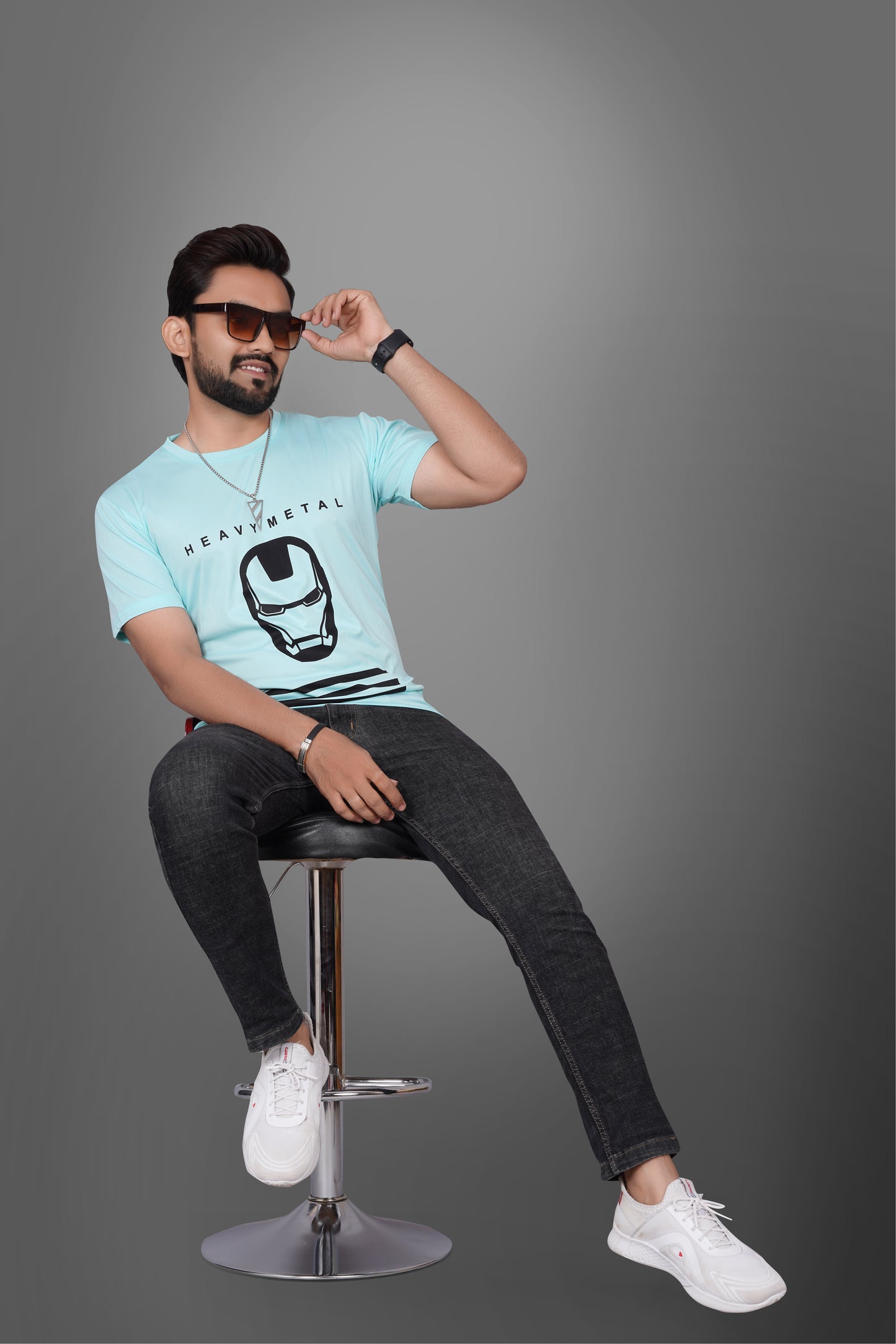 SUR-T Men Printed, Typography Round Neck Polyester SKY Blue T-Shirt