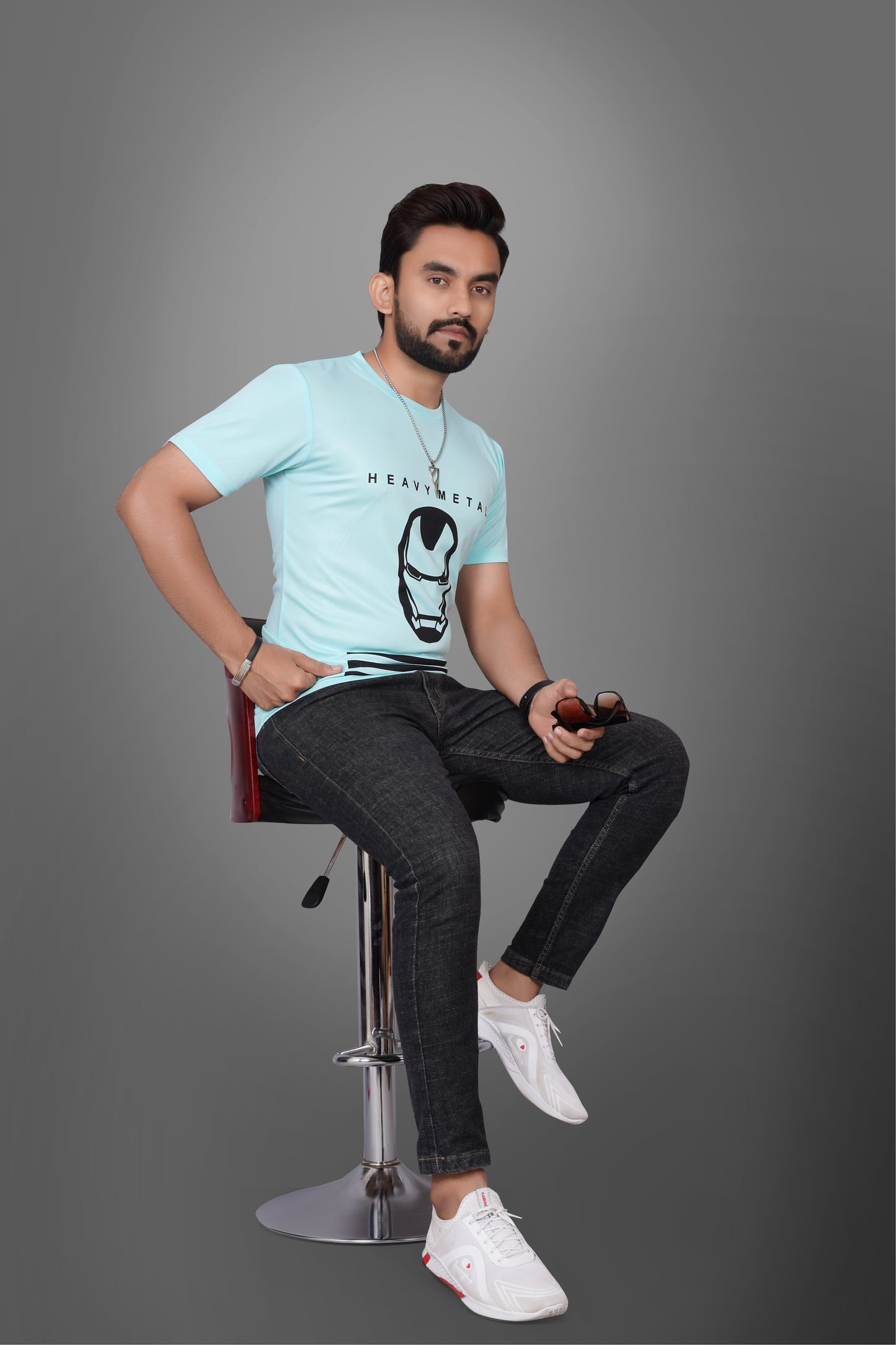 SUR-T Men Printed, Typography Round Neck Polyester SKY Blue T-Shirt