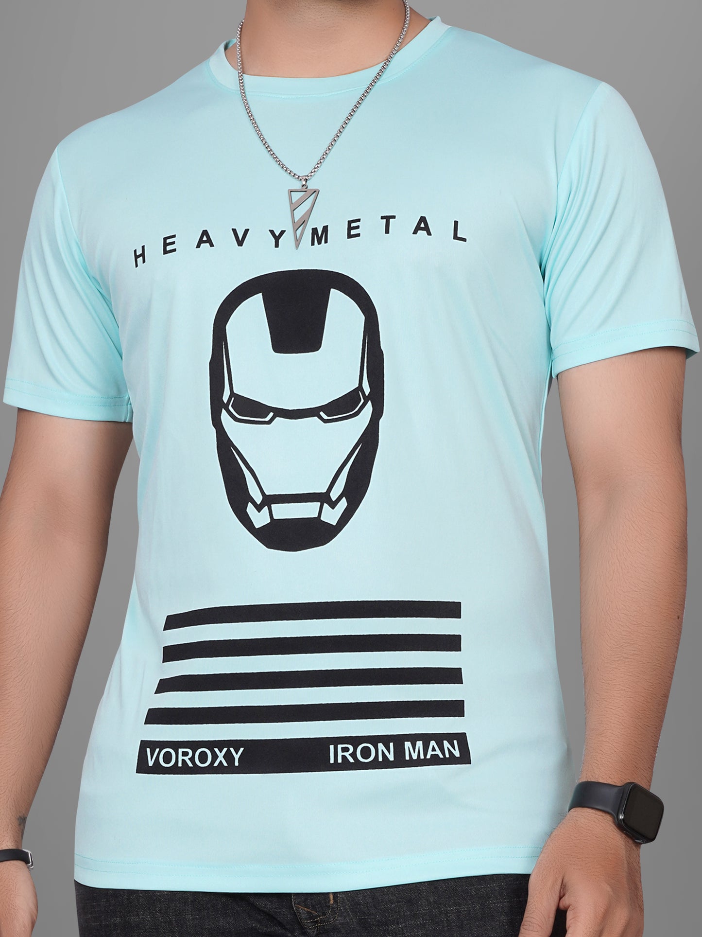 SUR-T Men Printed, Typography Round Neck Polyester SKY Blue T-Shirt