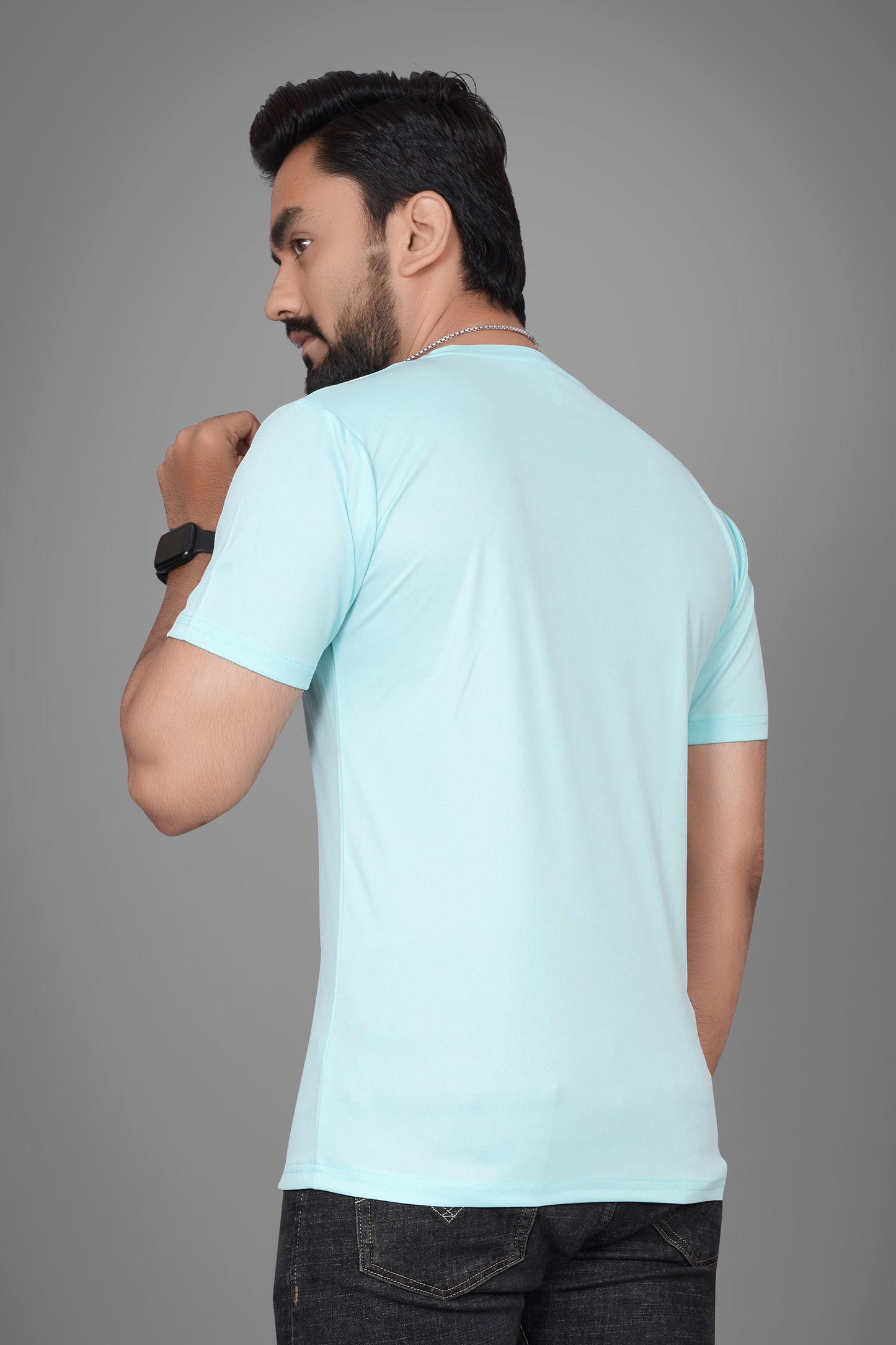 SUR-T Men Printed, Typography Round Neck Polyester SKY Blue T-Shirt