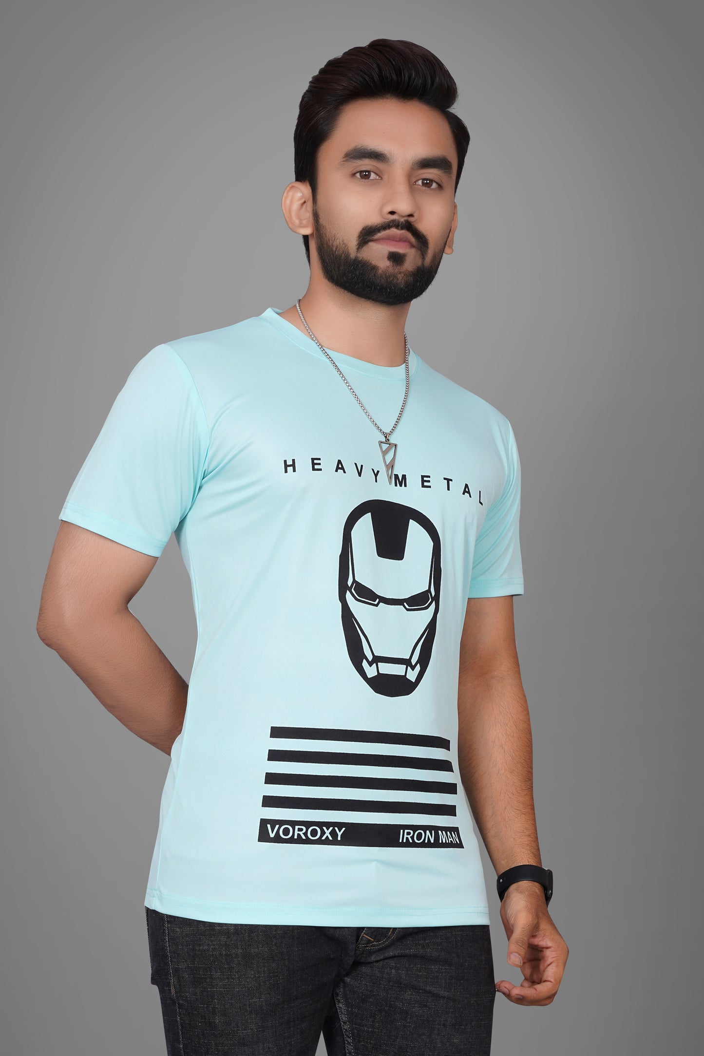 SUR-T Men Printed, Typography Round Neck Polyester SKY Blue T-Shirt