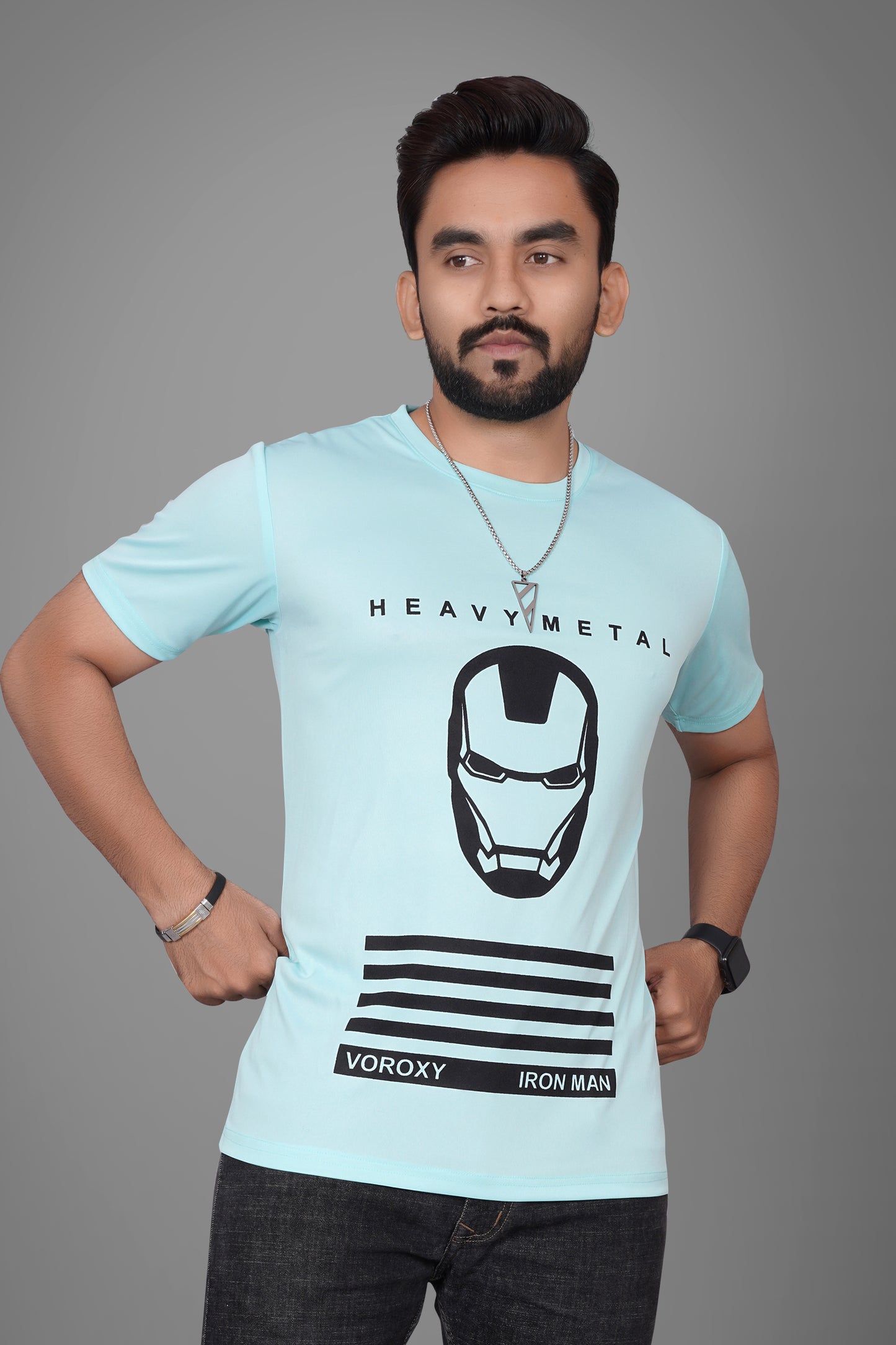 SUR-T Men Printed, Typography Round Neck Polyester SKY Blue T-Shirt