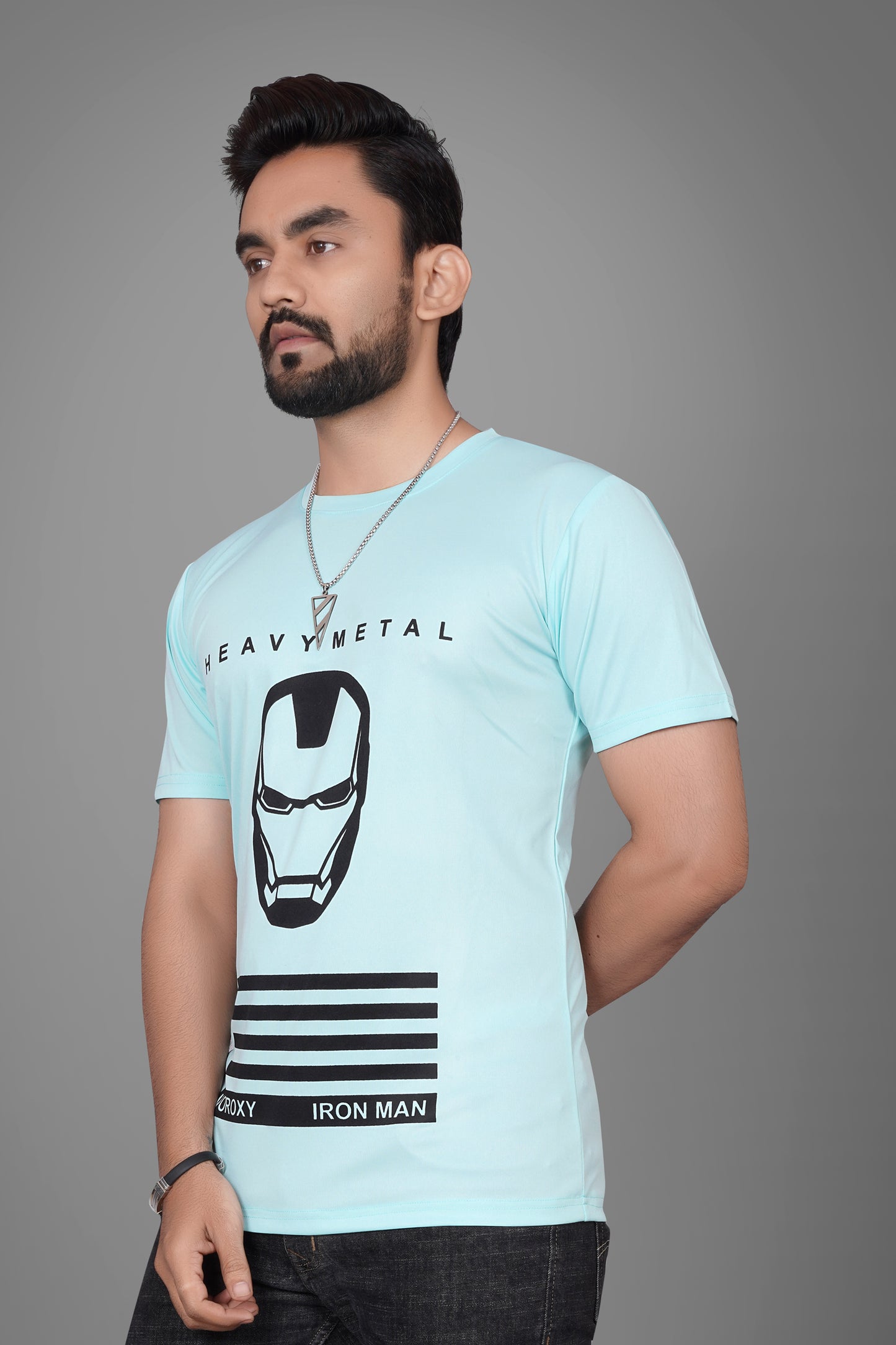 SUR-T Men Printed, Typography Round Neck Polyester SKY Blue T-Shirt