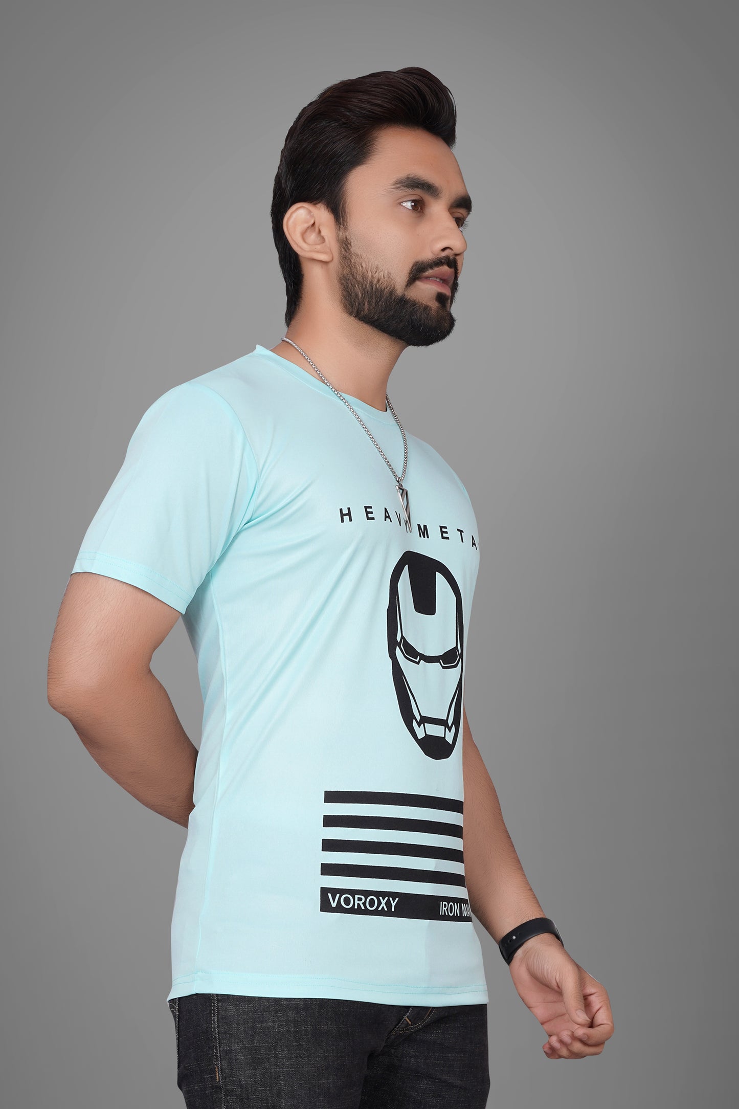 SUR-T Men Printed, Typography Round Neck Polyester SKY Blue T-Shirt