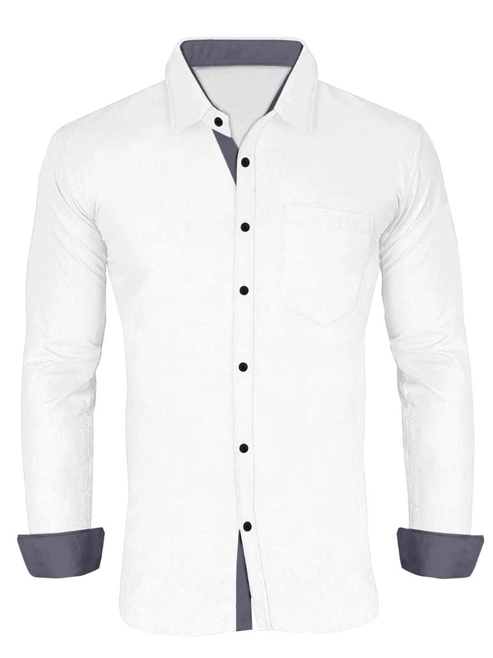 Men's Solid Plain Design Slim Fit White Cotton Shirt