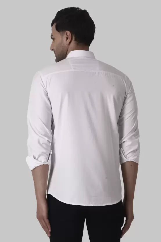Men's Regular Fit Solid Spread Collar Casual White Shirt