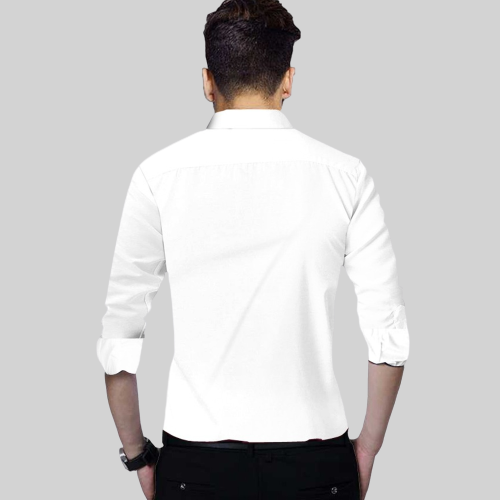 Men's Solid Slim Fit Cotton Double Button White Shirt