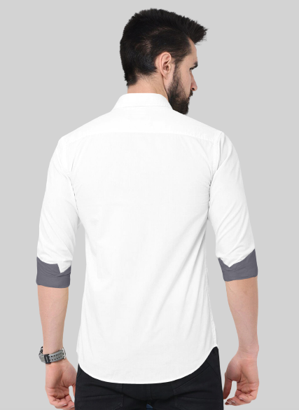 Men's Solid Plain Design Slim Fit White Cotton Shirt