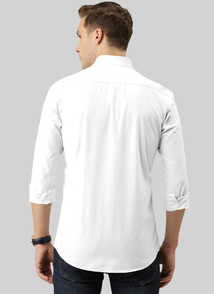 Men's Solid Slim Fit Cotton Double Button White Shirt